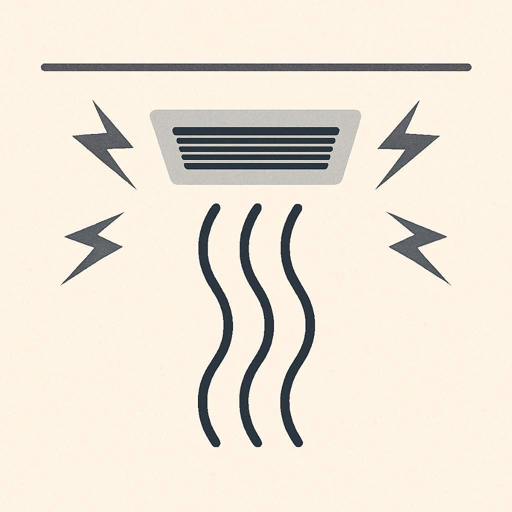 Schematic of ducted air conditioning unit with failed or blocked pump leaking water