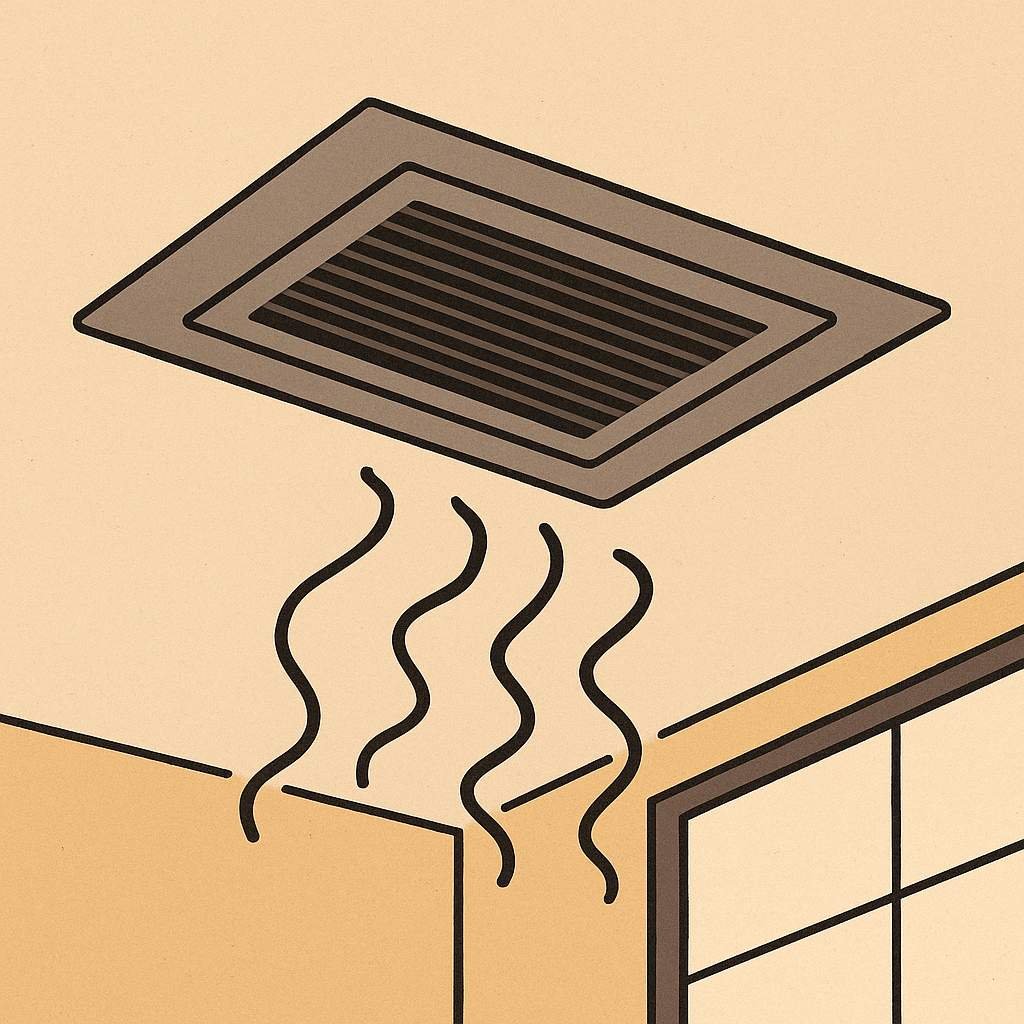 Abstract illustration of rumble noise from ducted ceiling air conditioning vents