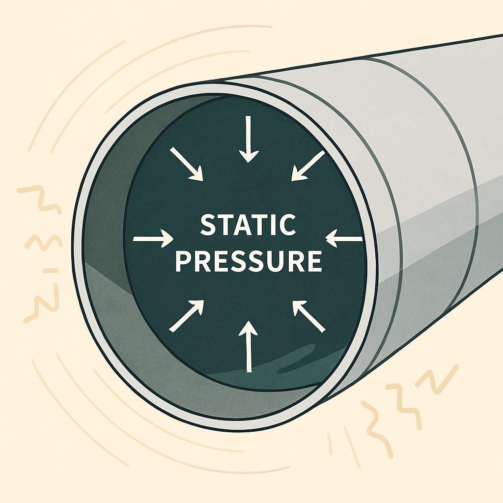 Abstract illustration of a large air conditioning duct with airflow and static pressure inside