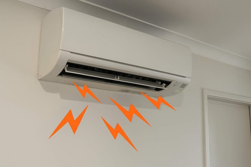Air conditioner making unusual noises – indoor split system unit producing loud sounds indicating mechanical or airflow issues.