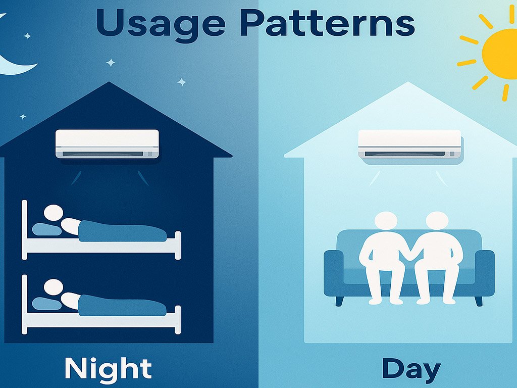 Air conditioning usage patterns in Sydney homes – day and night cooling needs for bedrooms and living areas.