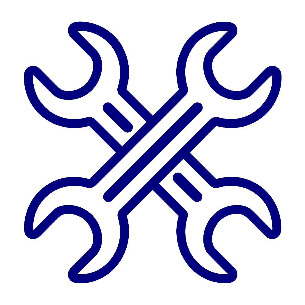 Abstract blue icon with wrenches symbolizing compliance with manufacturer warranties