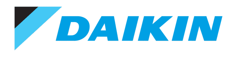 Daikin logo with bold cyan text and angled graphic, representing the global leader in air conditioning, heating, and cooling solutions.
