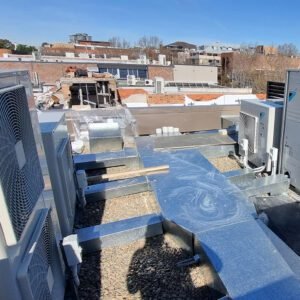 Commercial building rooftop with VRF VRV air conditioning outdoor units