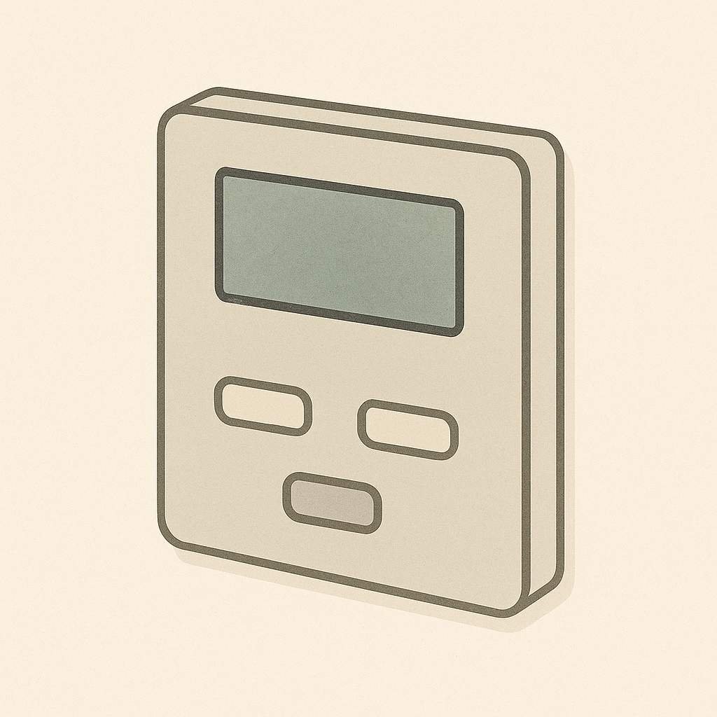 Schematic illustration showing a wall-mounted zone control panel connected to a ducted air conditioning system, representing HVAC zoning management.